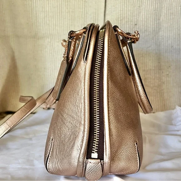 Coach Rose Gold Metallic Leather Prince Street Satchel with Turn-Lock Detail - Picture 9 of 16